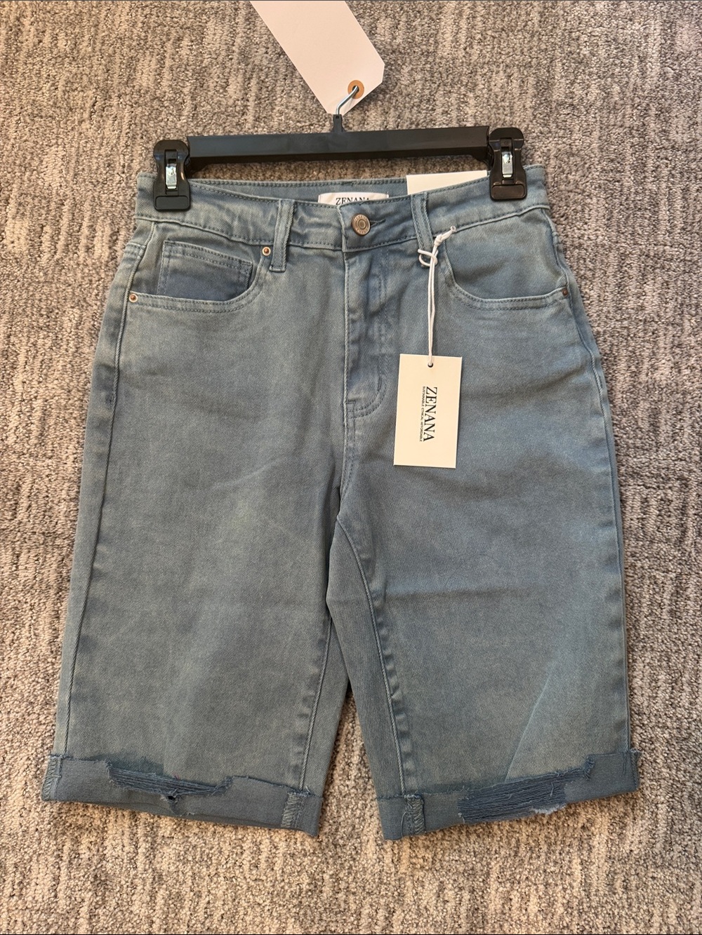 Zenana Outfitters Light Blue Rolled-Hem Denim Bermuda Shorts